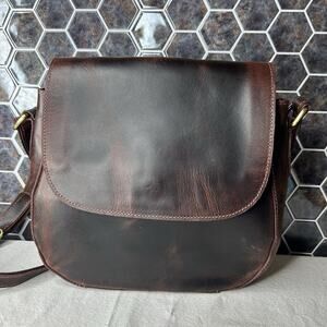 Rustic Town Leather Satchel Bag Crossbody Brown Magnetic Closure